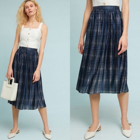 Anthro Sabina Musayev Cassia Shine Midi Skirt Pleated Metallic - Picture 1 of 10